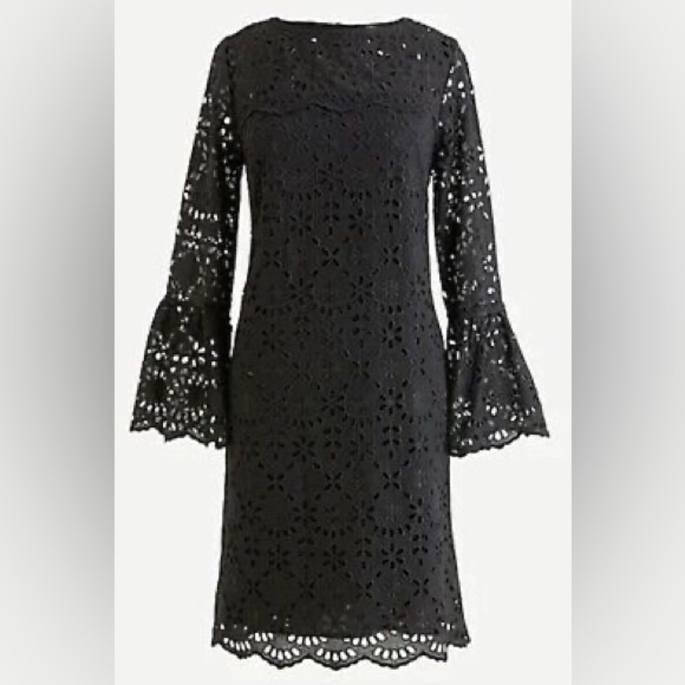 J Crew Black Lace Dress with bell sleeves